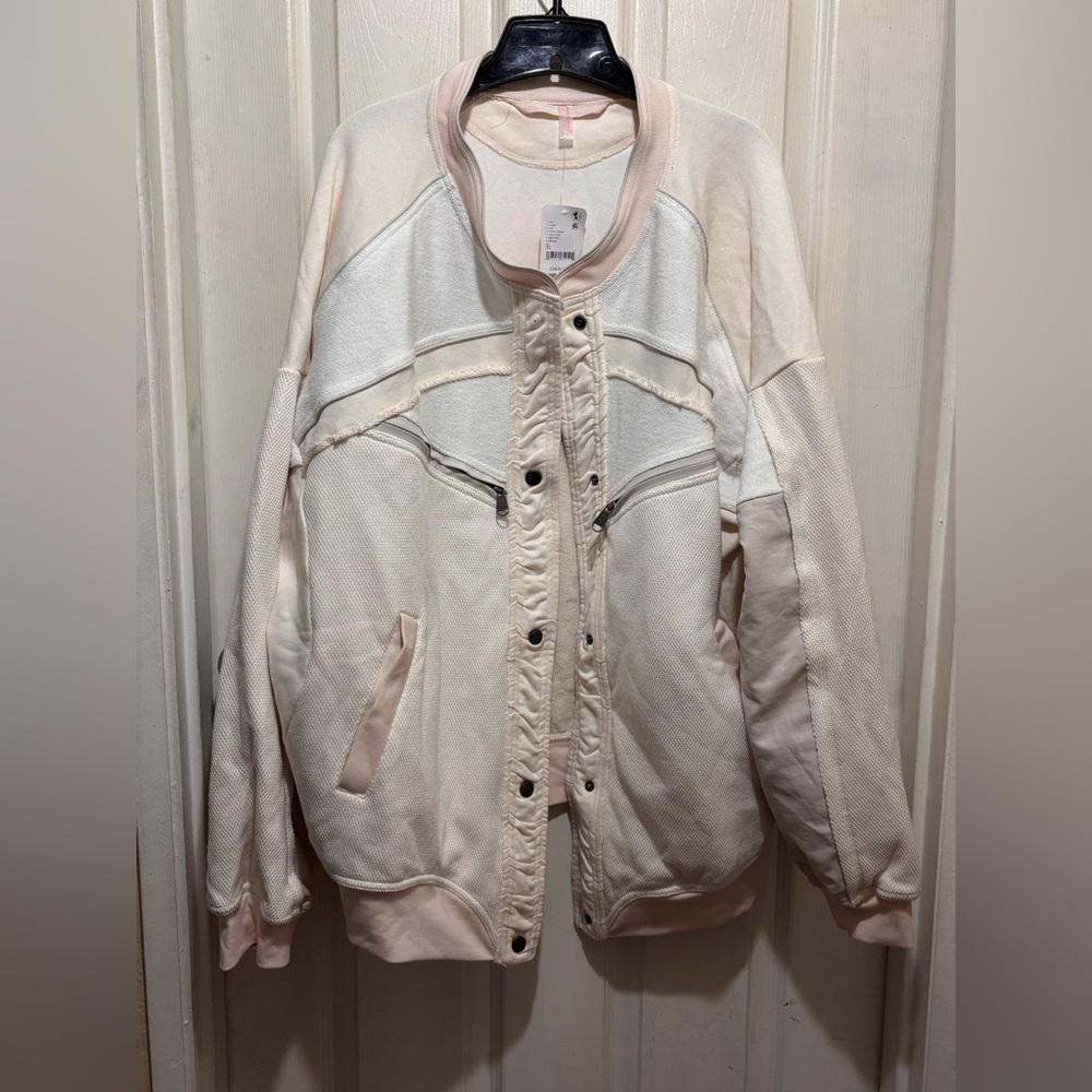 FP Movement by Free People Cream and White Bomber Jacket